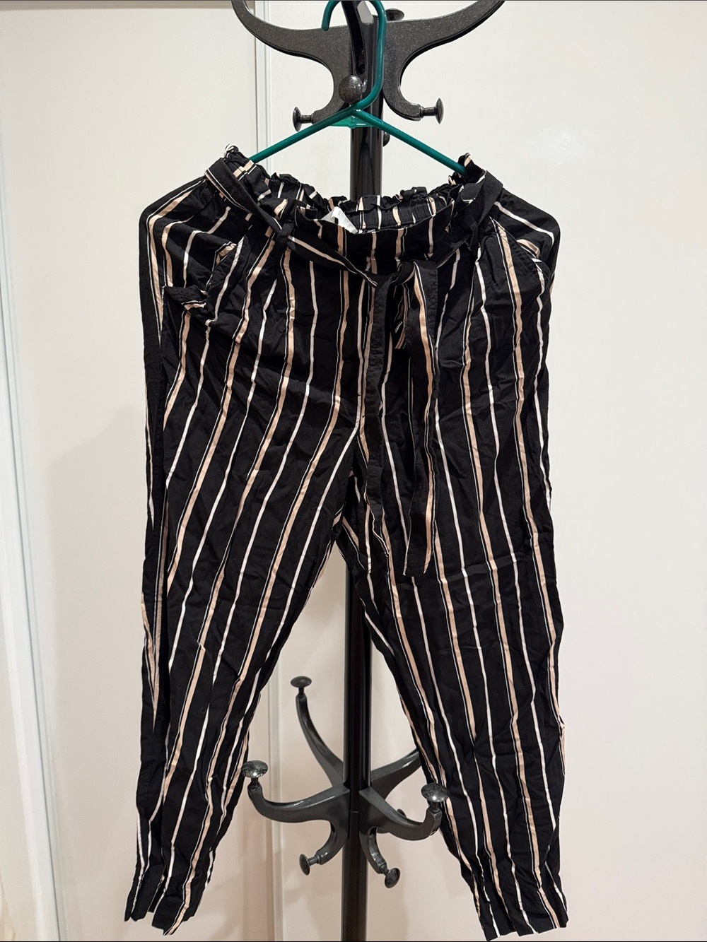 H&M Black & Cream Vertical Stripe Drawstring Trousers